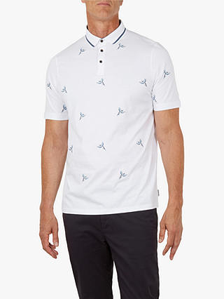 Ted Baker T for Tall Hapnes Bird Embroidered Cotton Polo Shirt, White