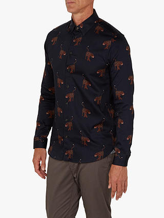 Ted Baker T for Tall Long Sleeve Panther Print Shirt, Navy