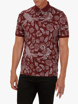 Ted Baker T for Tall Colab Floral Printed Polo Shirt, Dark Red