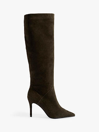 Karen Millen Stiletto Heel Knee High Boots, Olive Leather