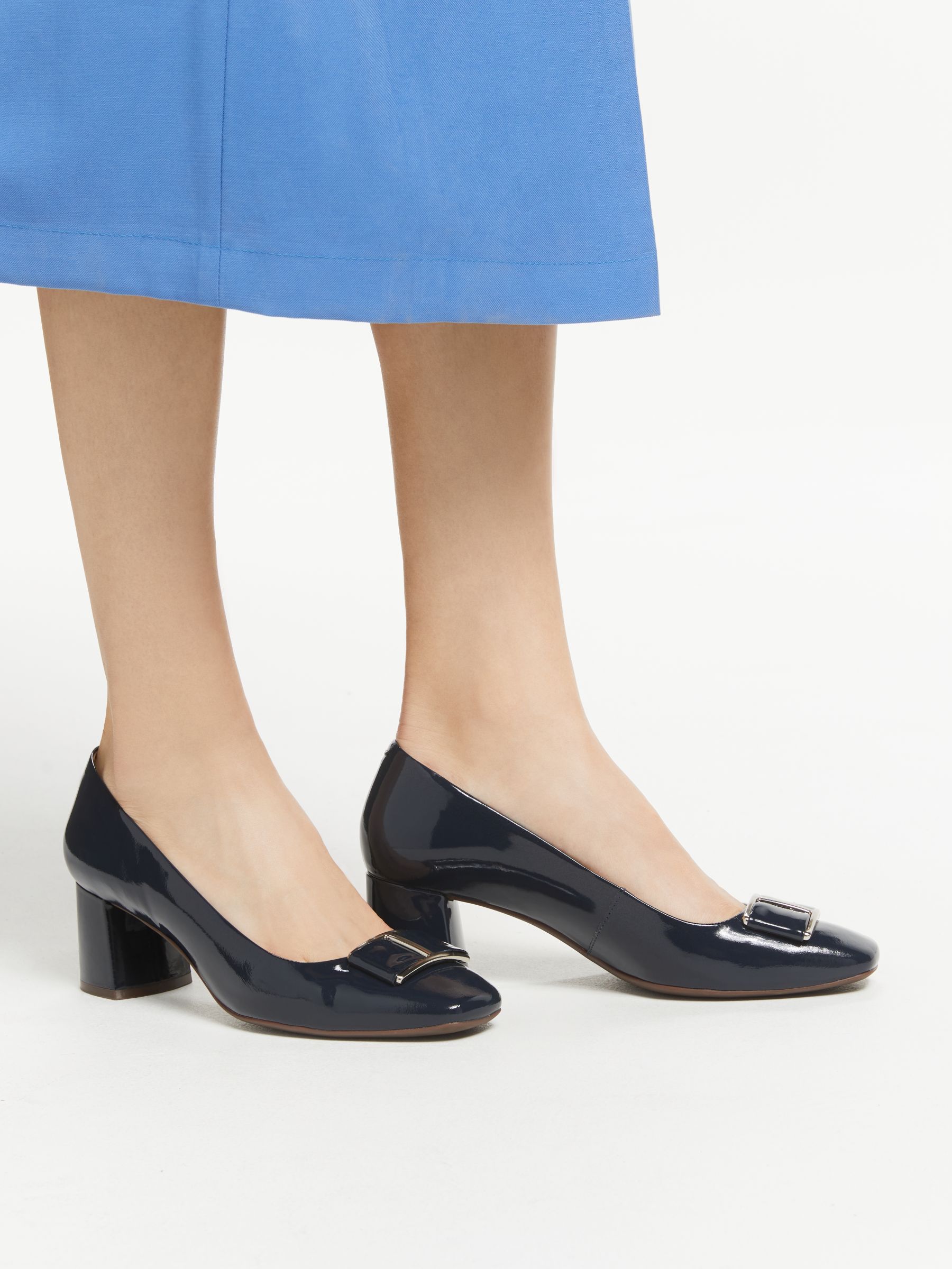 navy patent block heels