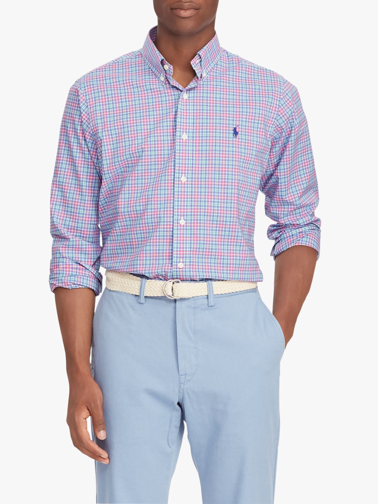 Polo Ralph Lauren Classic Fit Gingham Shirt, Coral/Powder Blue