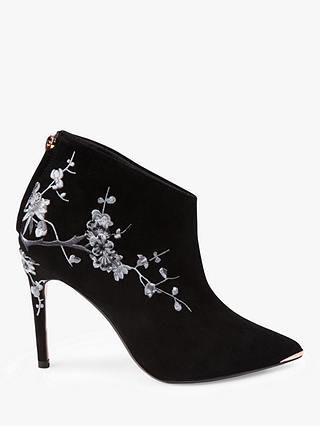 Ted Baker Novely Embroidered Pointed Ankle Boots, Black