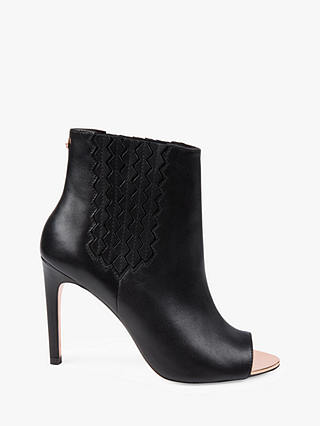 Ted Baker Larizen Peep Toe Ankle Boots, Black Leather