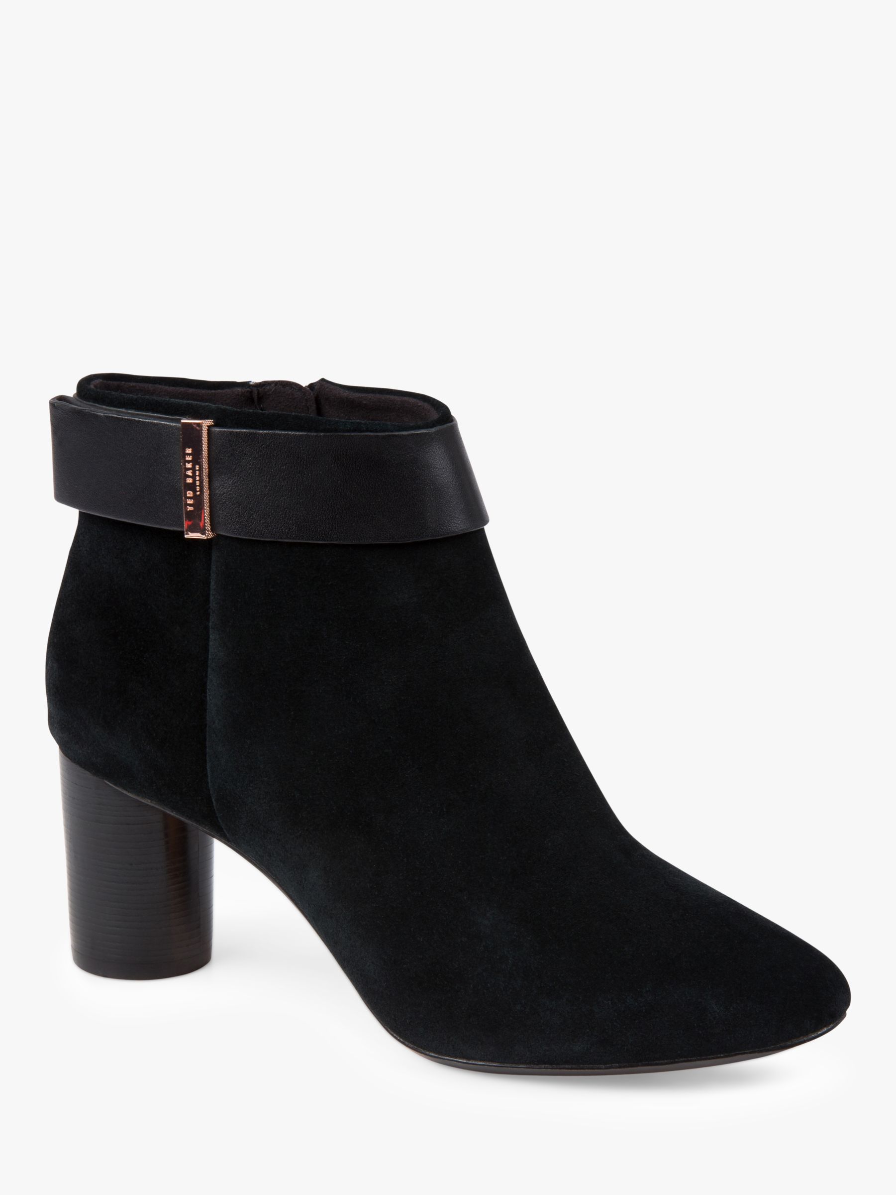 Ted Baker Mharia Suede Block Heel Ankle Boots | Black at John Lewis ...
