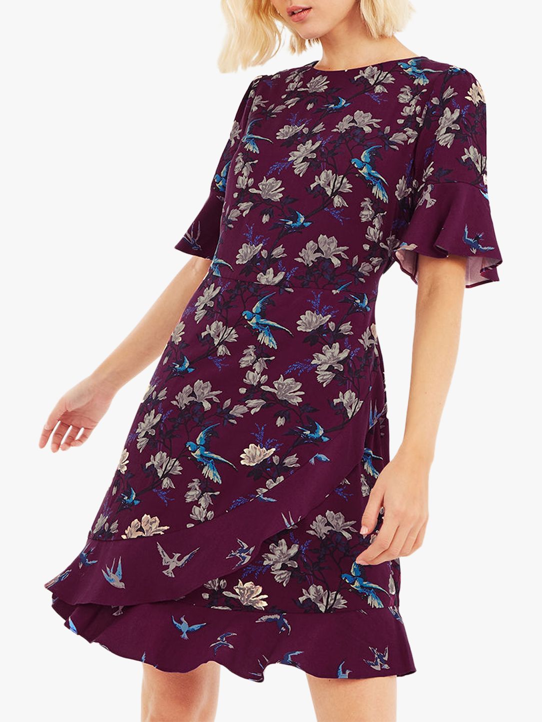 oasis patched print ruffle dress