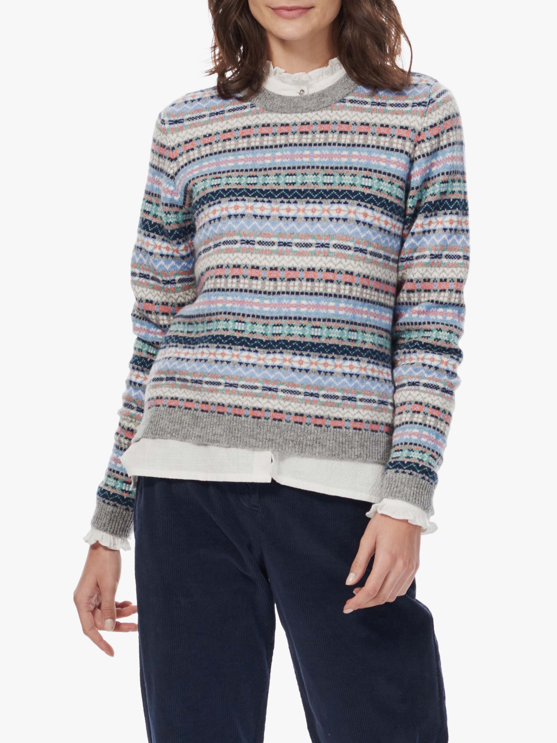 Brora Fair Isle Cashmere Jumper, Silver at John Lewis & Partners