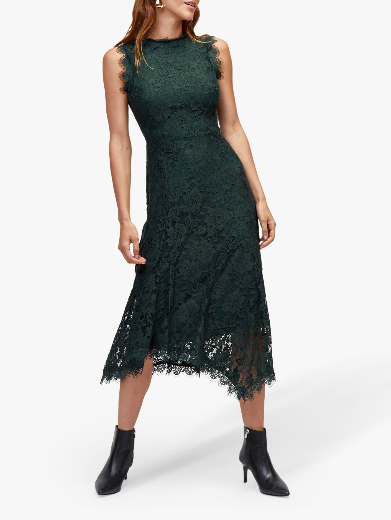 dark green lace midi dress