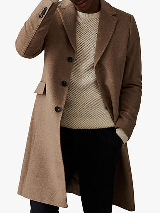 Reiss Tildon Wool Top Stitch Detail Overcoat, Taupe
