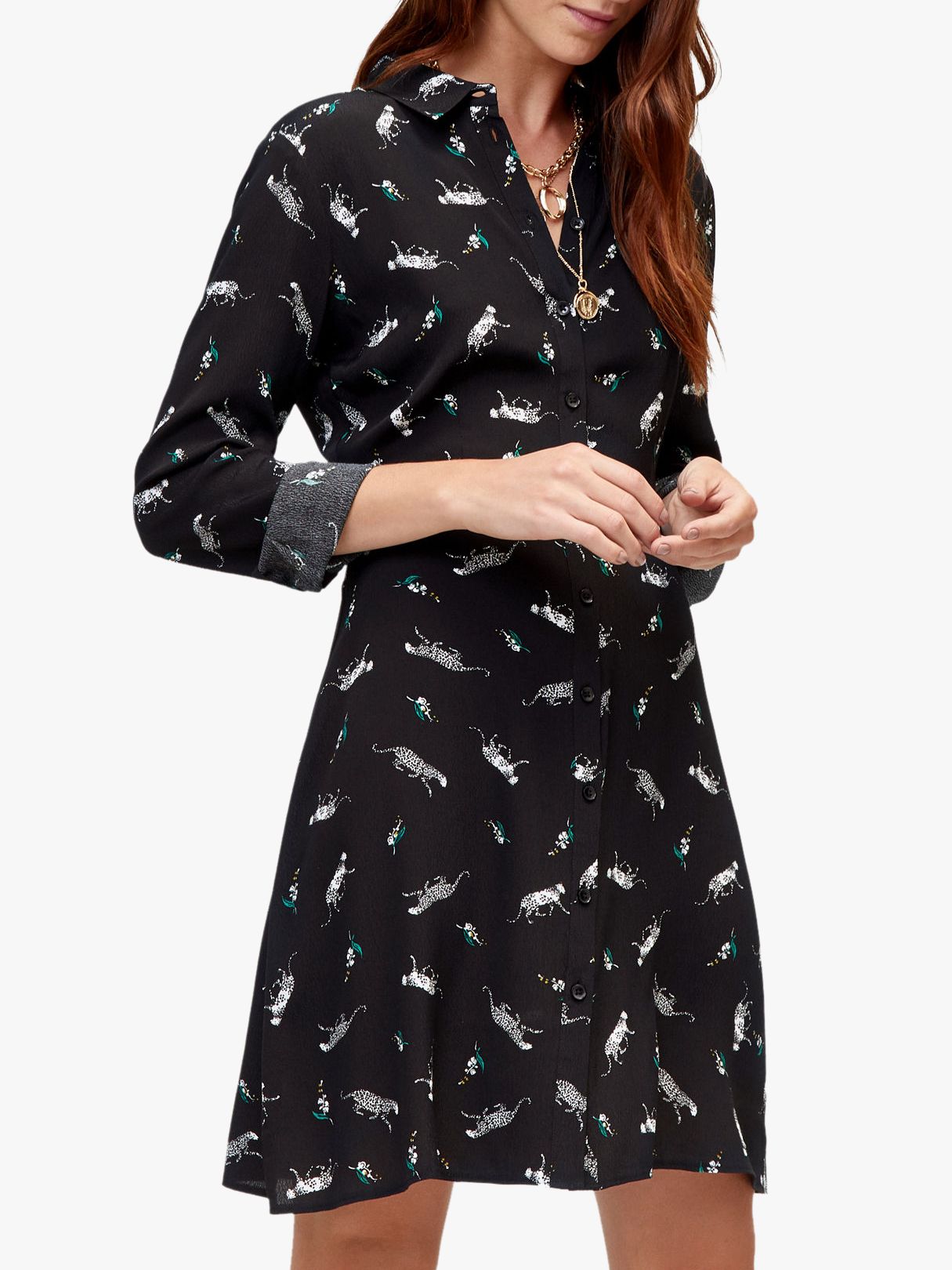 Warehouse Leopard Mini Shirt Dress, Black