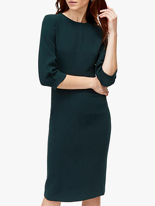 Warehouse Sleeve Tuck Midi Dress, Dark Green