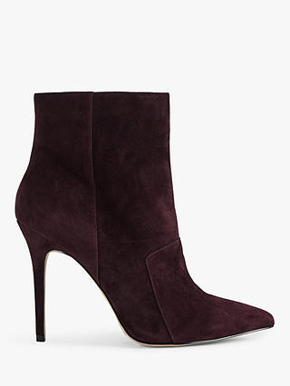 Reiss Mirna Pointed Suede Ankle Boots, Berry
