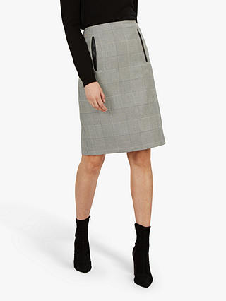 Jaeger Prince of Wales Pencil Skirt, Black/White/Check