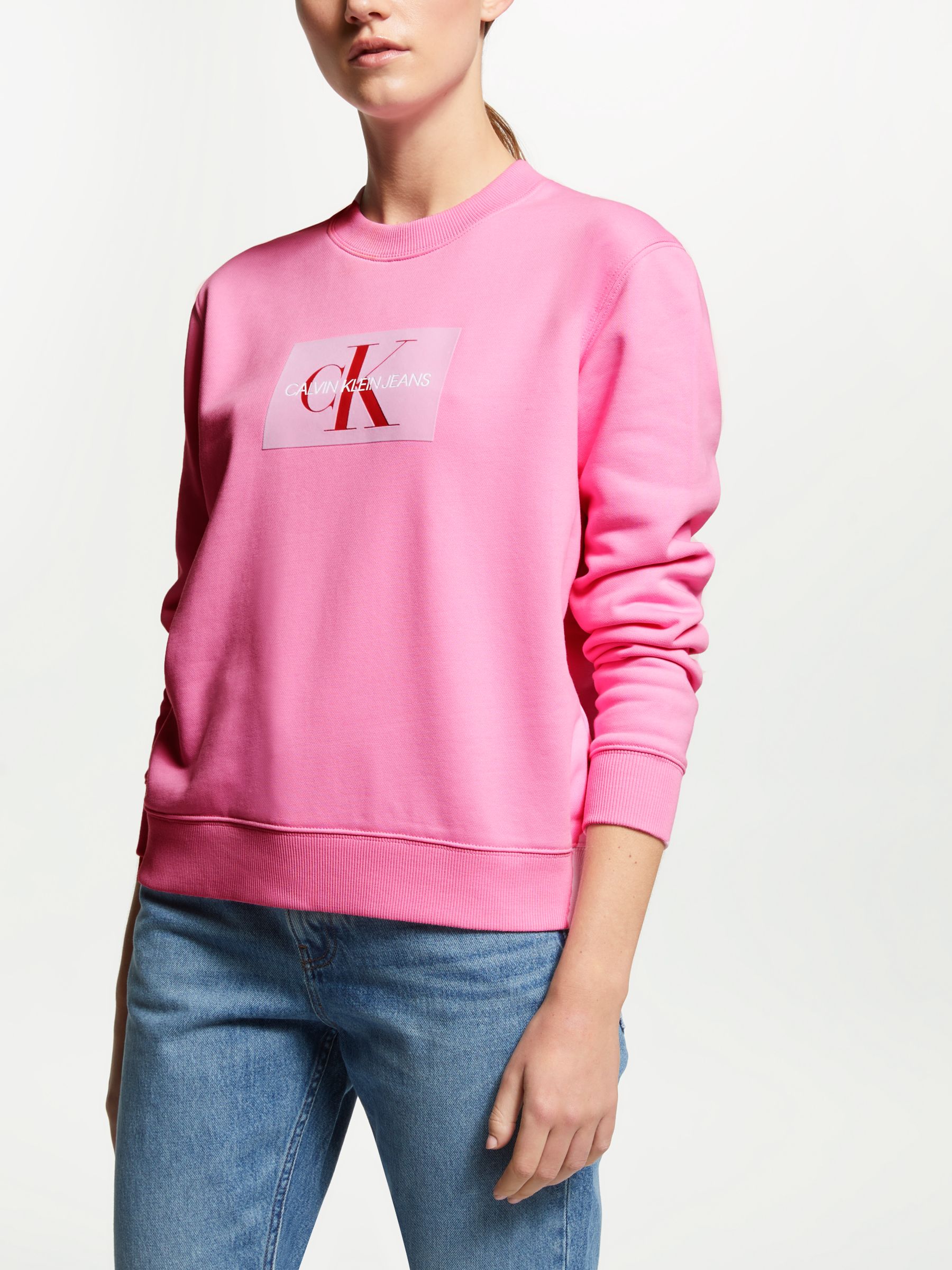 Calvin Klein Jeans Monogram Logo Sweatshirt, Begonia Pink at John Lewis ...