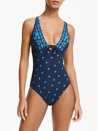 Seafolly Sunflower Border Print Swimsuit, Blue