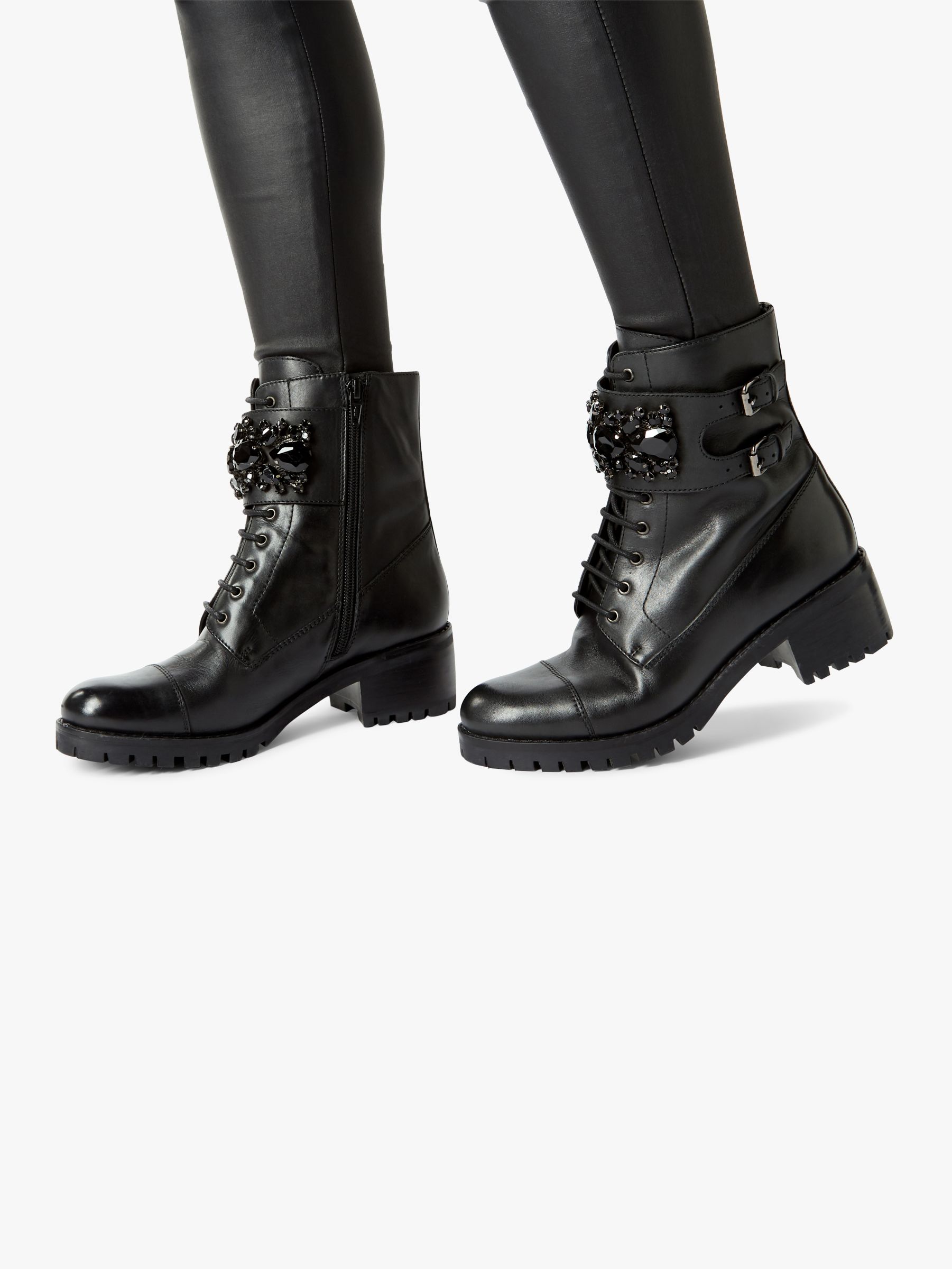 leather biker ankle boots with bejewelled straps