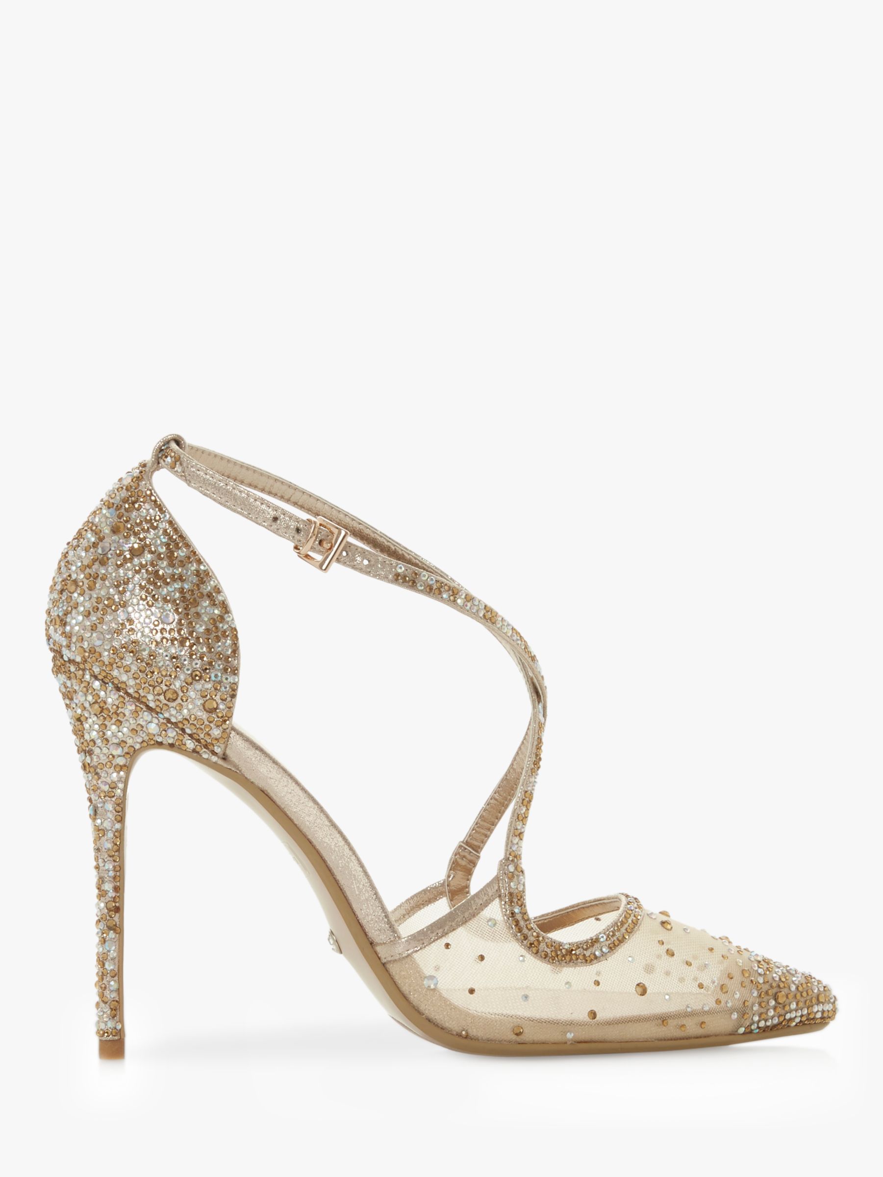 Dune Darhling Diamante Embellished Pointed Toe Court Shoes, Gold