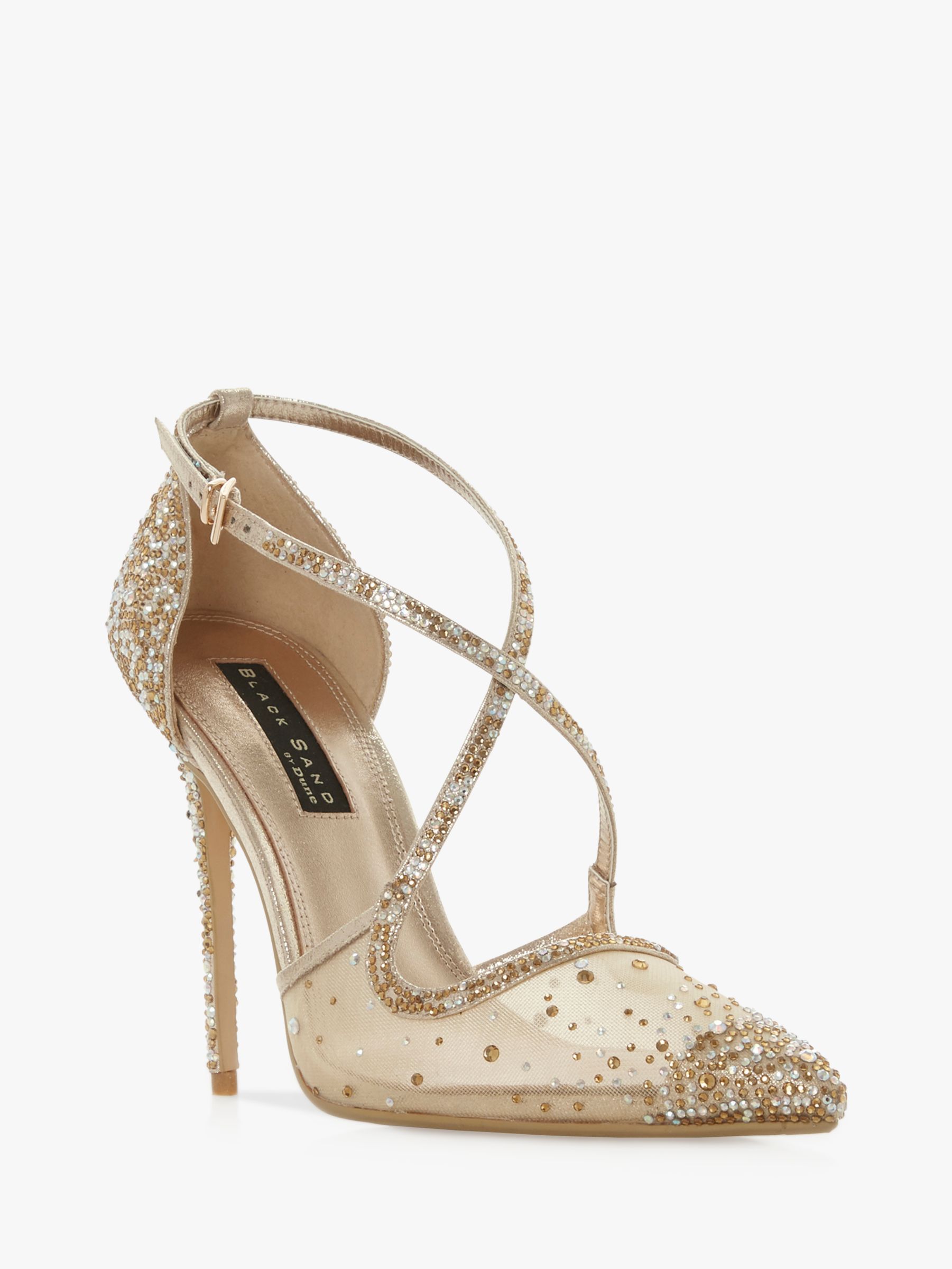 Dune Darhling Diamante Embellished Pointed Toe Court Shoes, Gold at ...