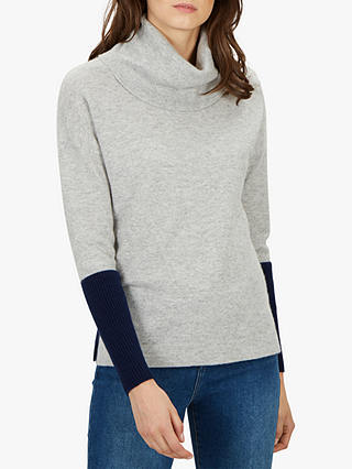 Jaeger Colour Block Cashmere Jumper, Grey/Navy