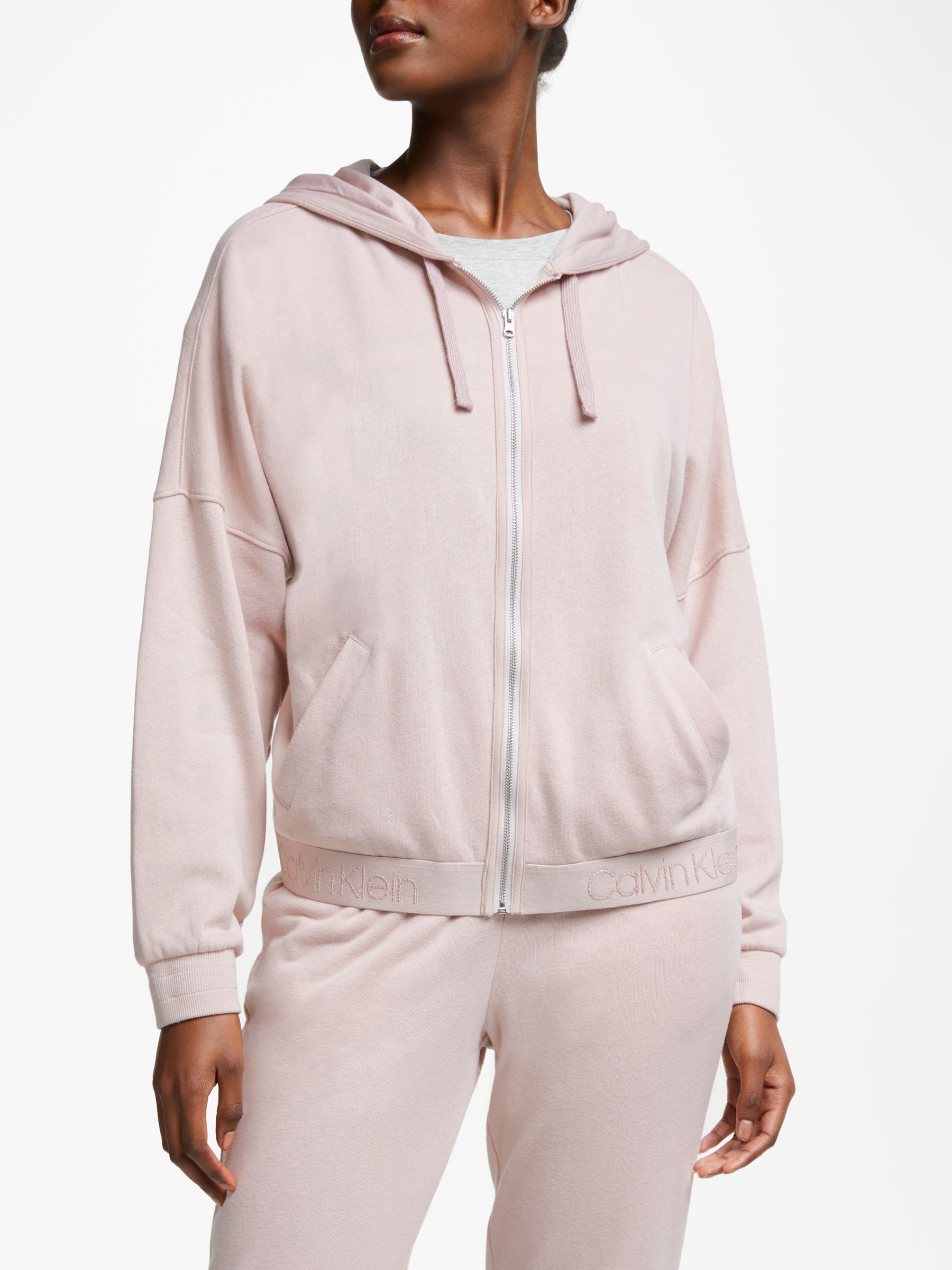 Calvin Klein Tonal Logo Zipped Hoodie, Nude Pink