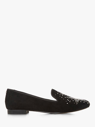 Dune Gleaming Star Loafers, Black Suede