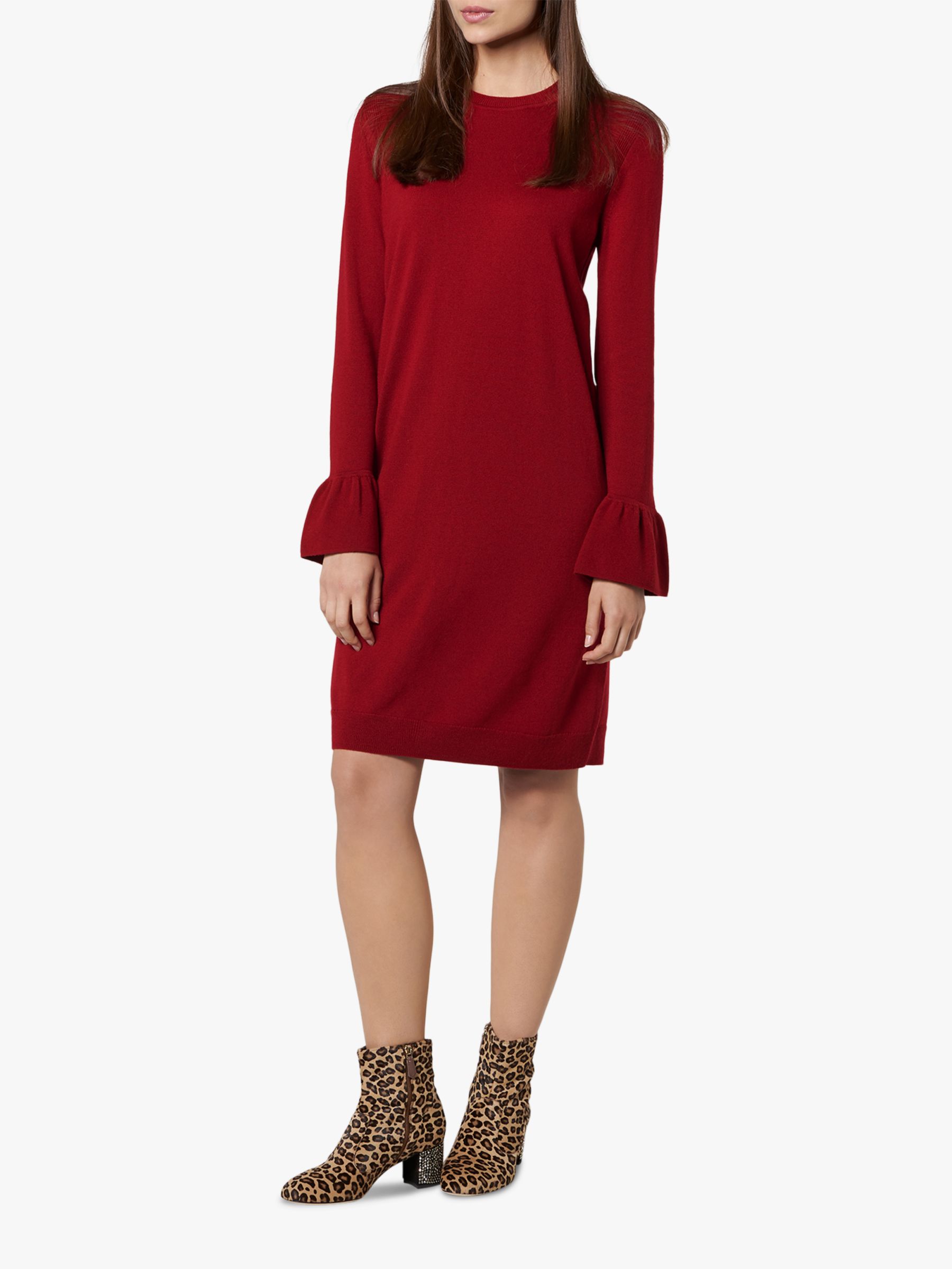 L K Bennett Pierina Bell Sleeve Wool Dress Burgundy At John Lewis