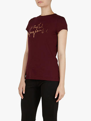 Ted Baker Maddlyn Drop Ted Gorgeous T-Shirt, Dark Red