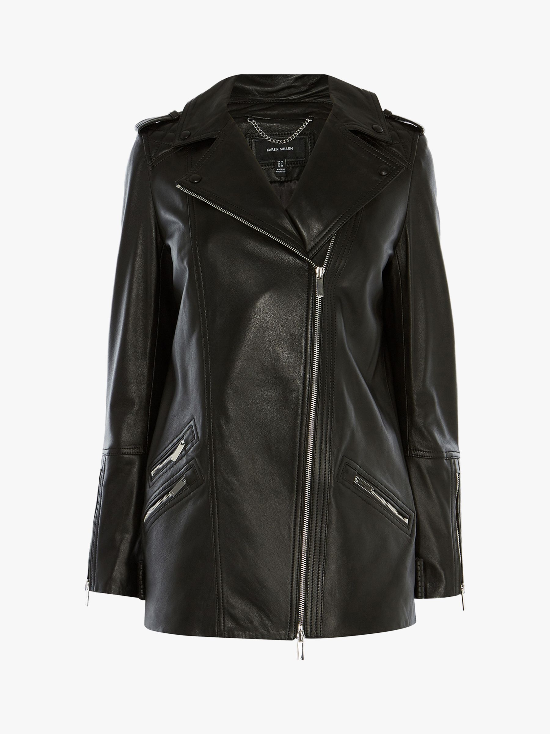 Karen Millen Longline Leather Jacket, Black