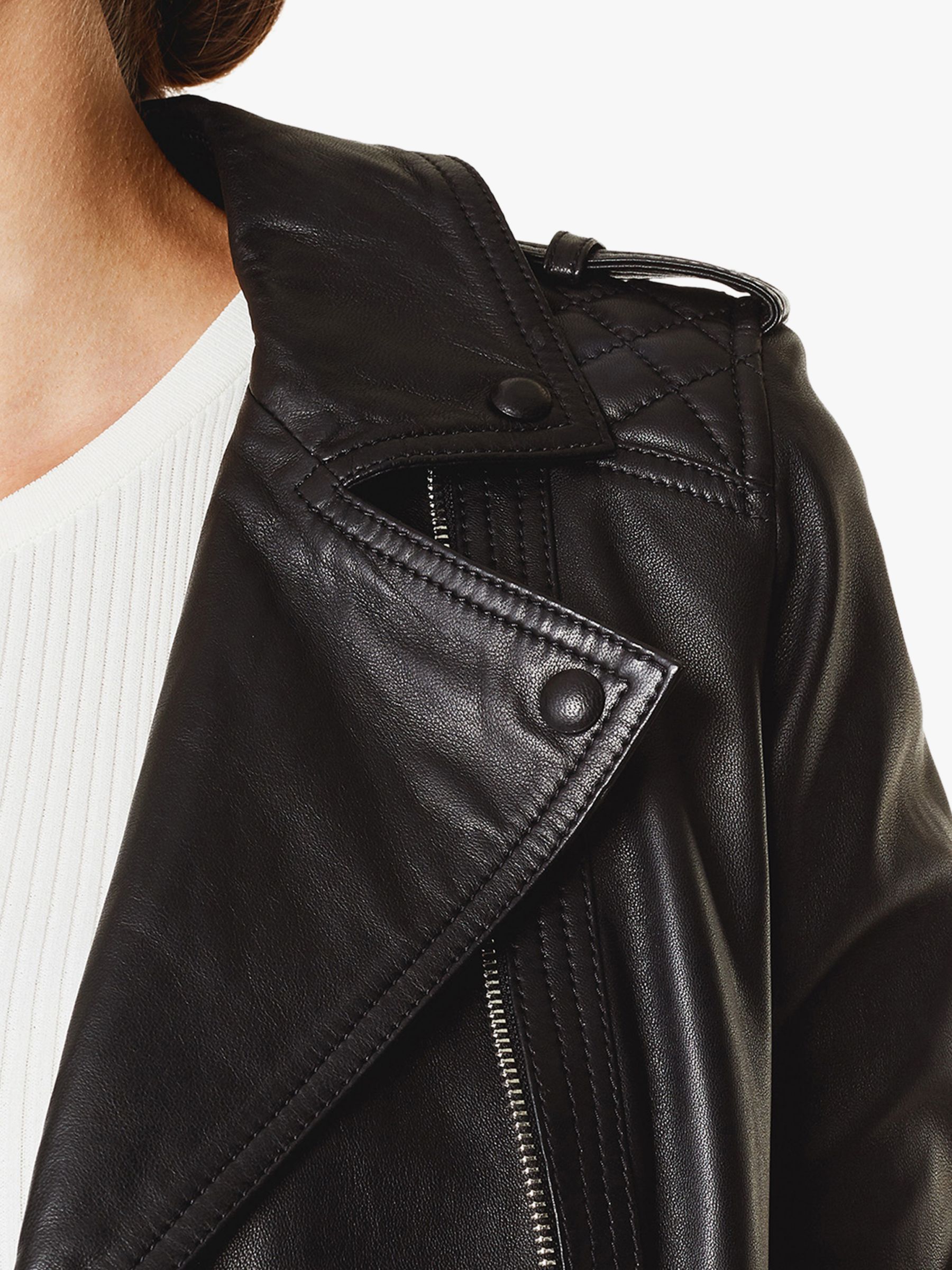 Karen Millen Longline Leather Jacket, Black
