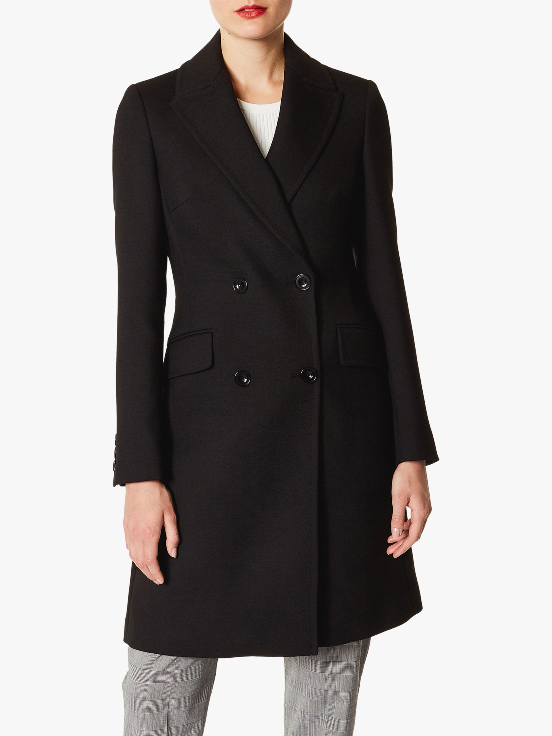 Karen Millen Double Breasted Coat, Black at John Lewis & Partners