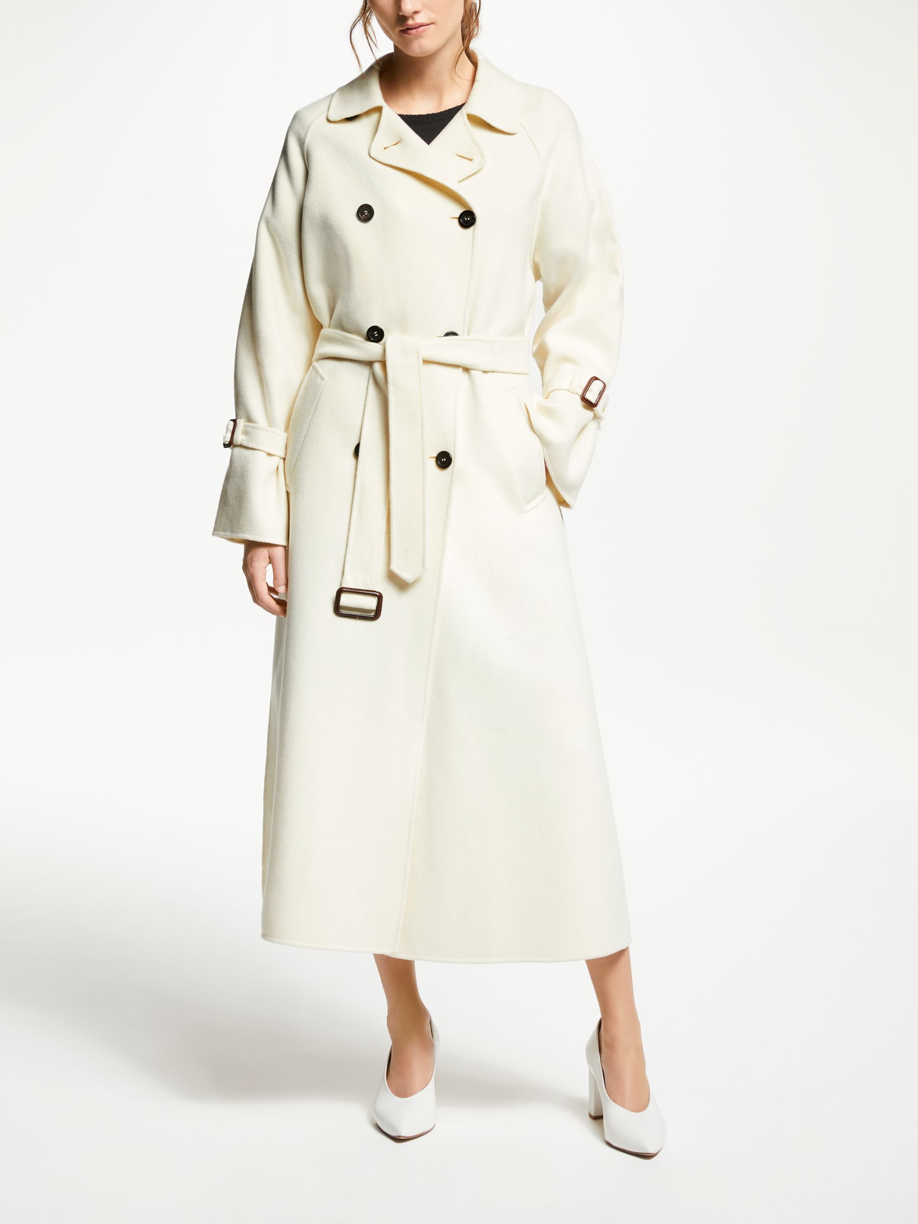 Weekend MaxMara Double Breasted Belted Maxi Wool Coat, White
