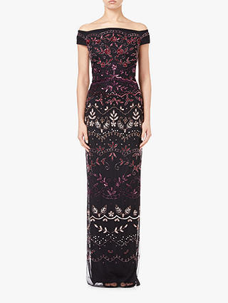 Adrianna Papell Off The Shoulder Long Beaded Dress, Rouge