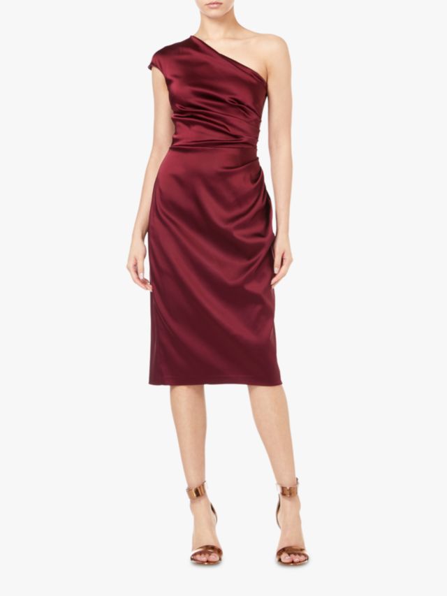 Adrianna Papell Stretch Satin One Shoulder Dress Garnet 6