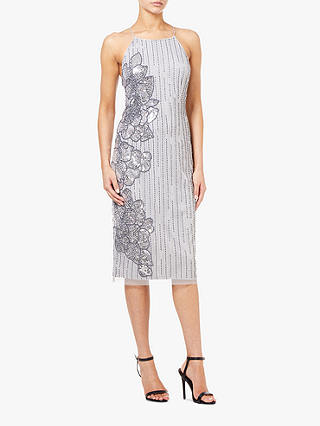 Adrianna Papell Fitted Beaded Midi Dress, Silver