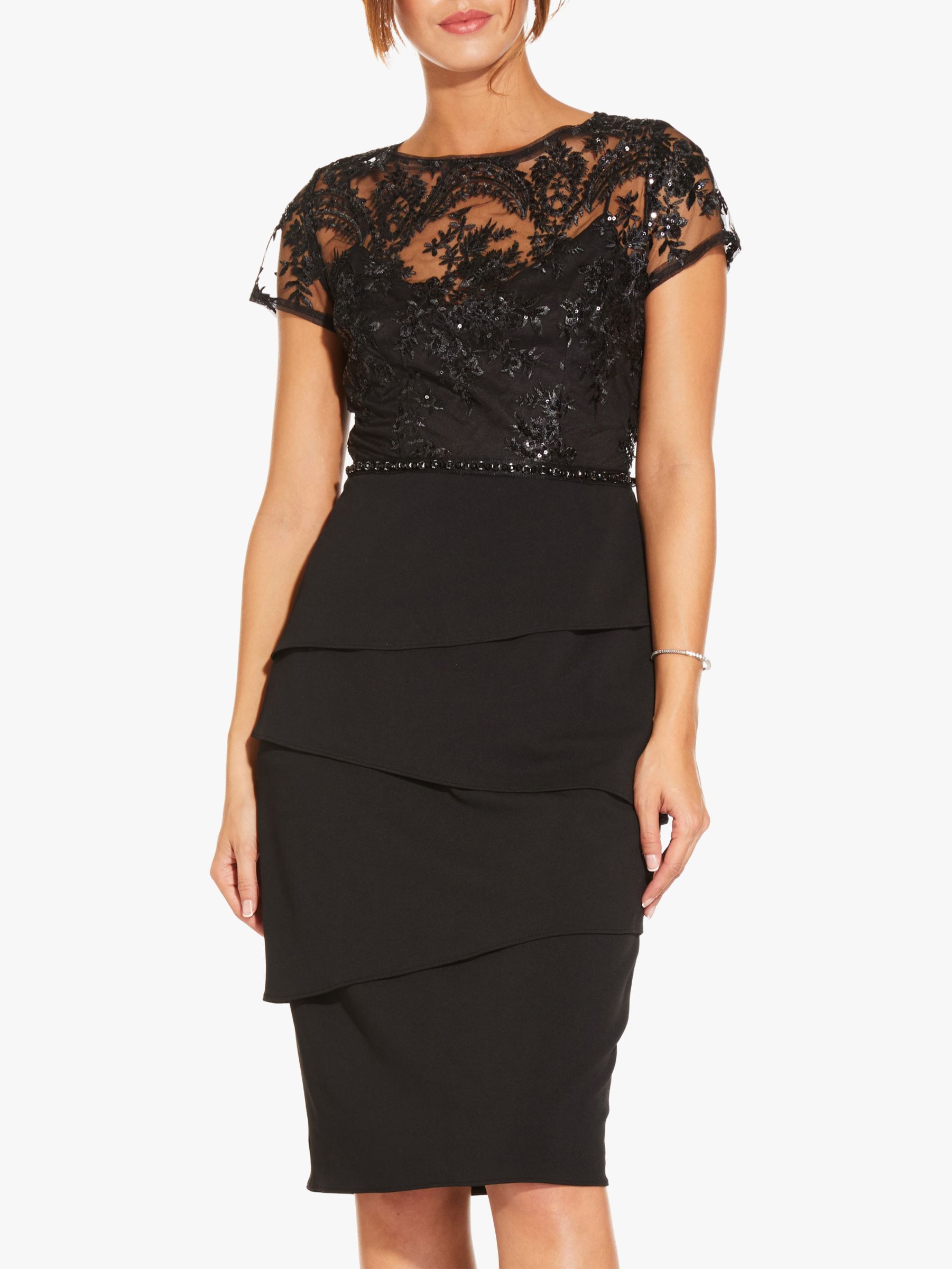Adrianna Papell Short Sequin Layered Dress, Black