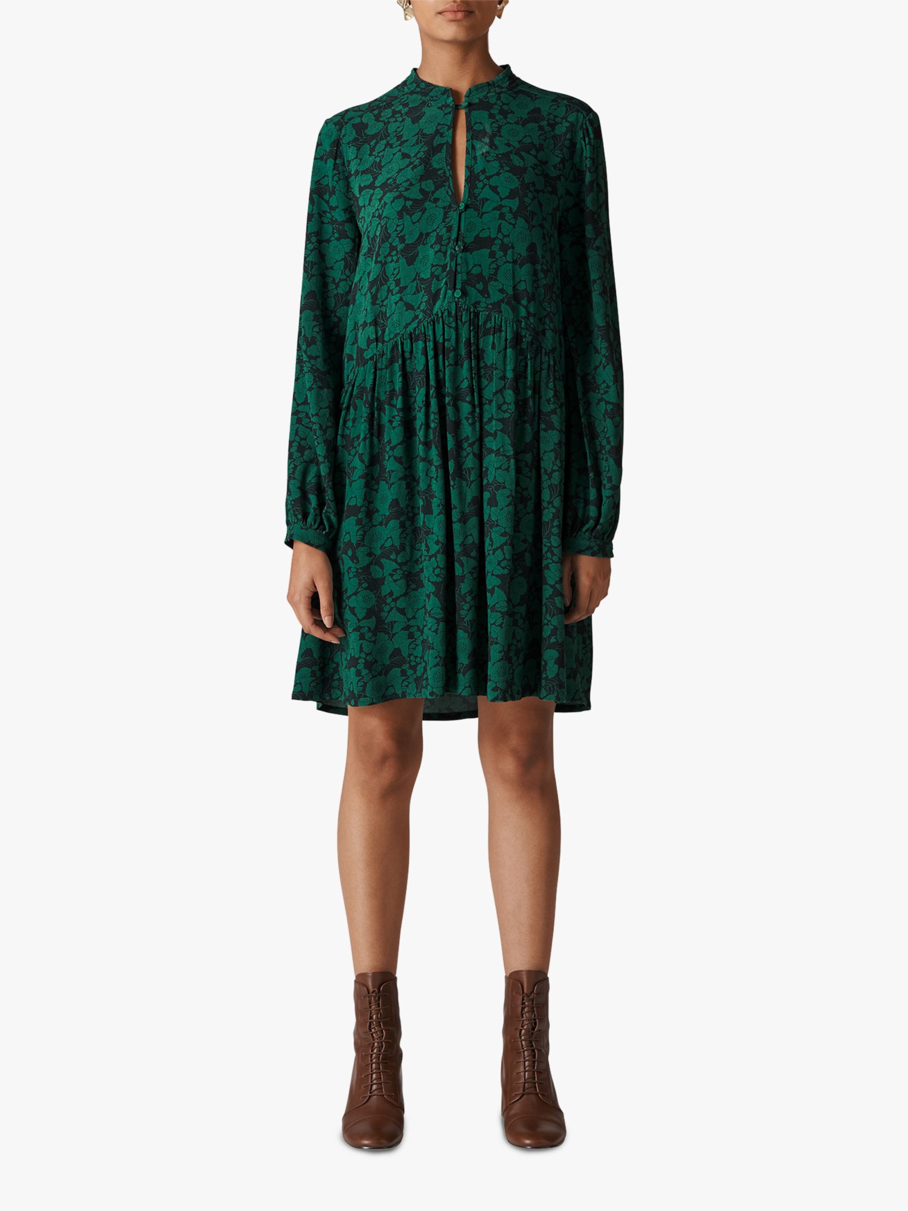 Whistles Deco Floral Print Dress, Green/Multi at John Lewis & Partners