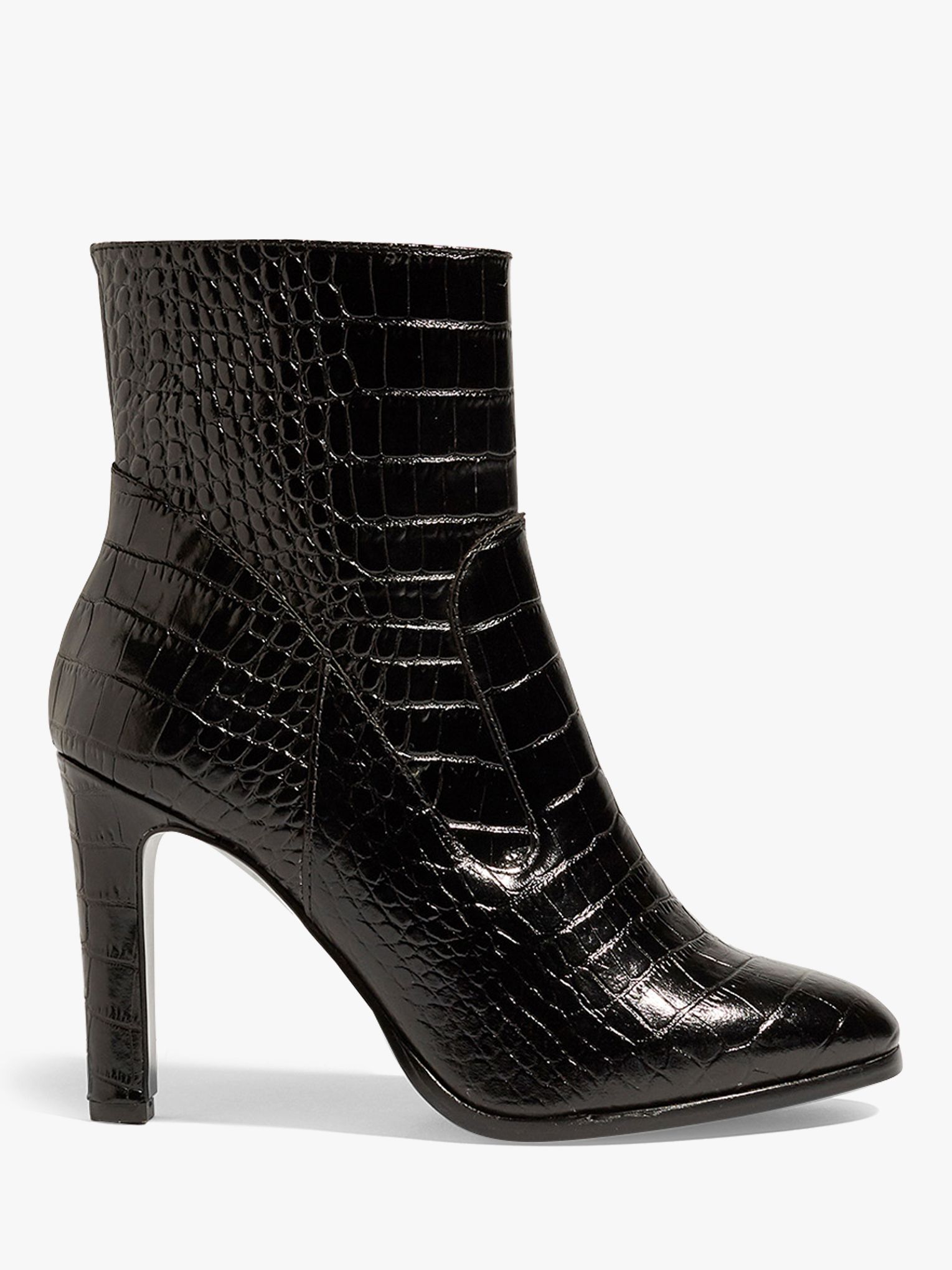 Karen Millen Croc Leather Above Ankle Boots, Black at John Lewis & Partners