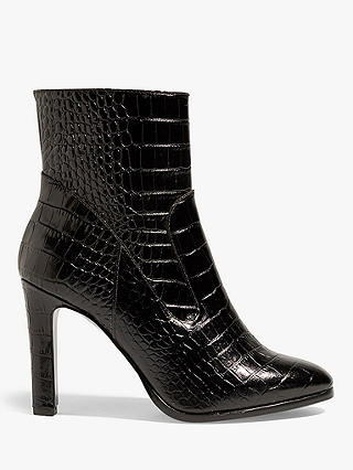 Karen Millen Croc Leather Above Ankle Boots, Black