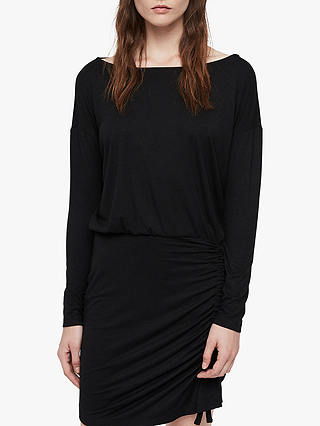 AllSaints Tavi Ruched Long Sleeve Dress, Black