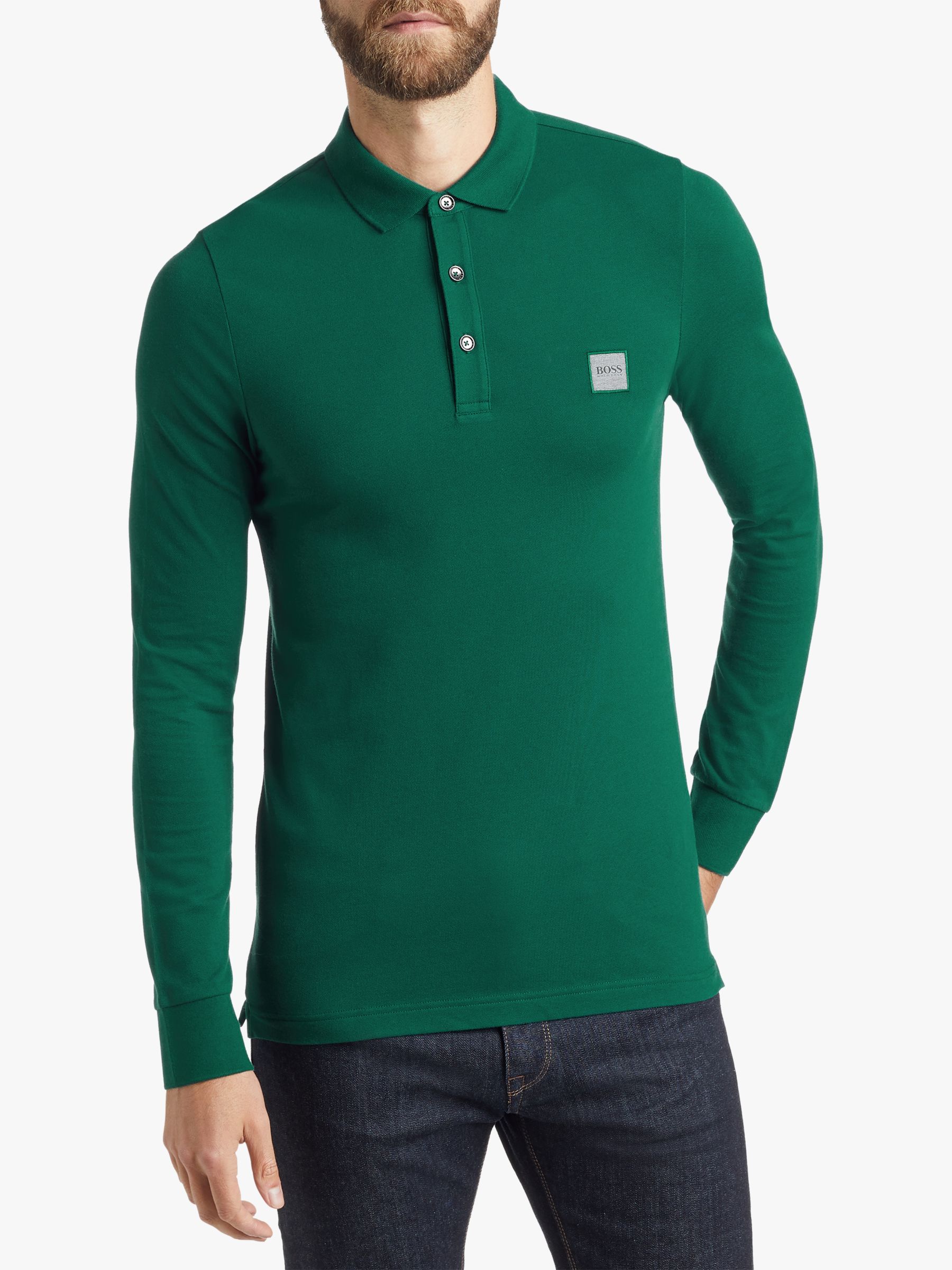 BOSS Passerby Long Sleeve Polo Shirt, Green, S