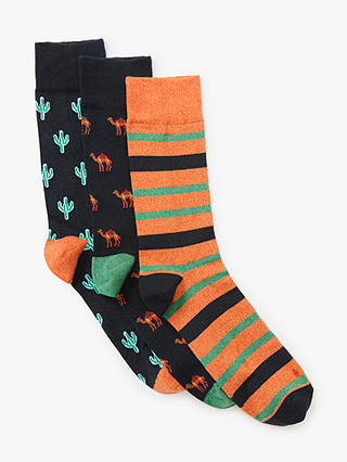 John Lewis & Partners Cactus and Camel Socks, Pack of 3, Multi