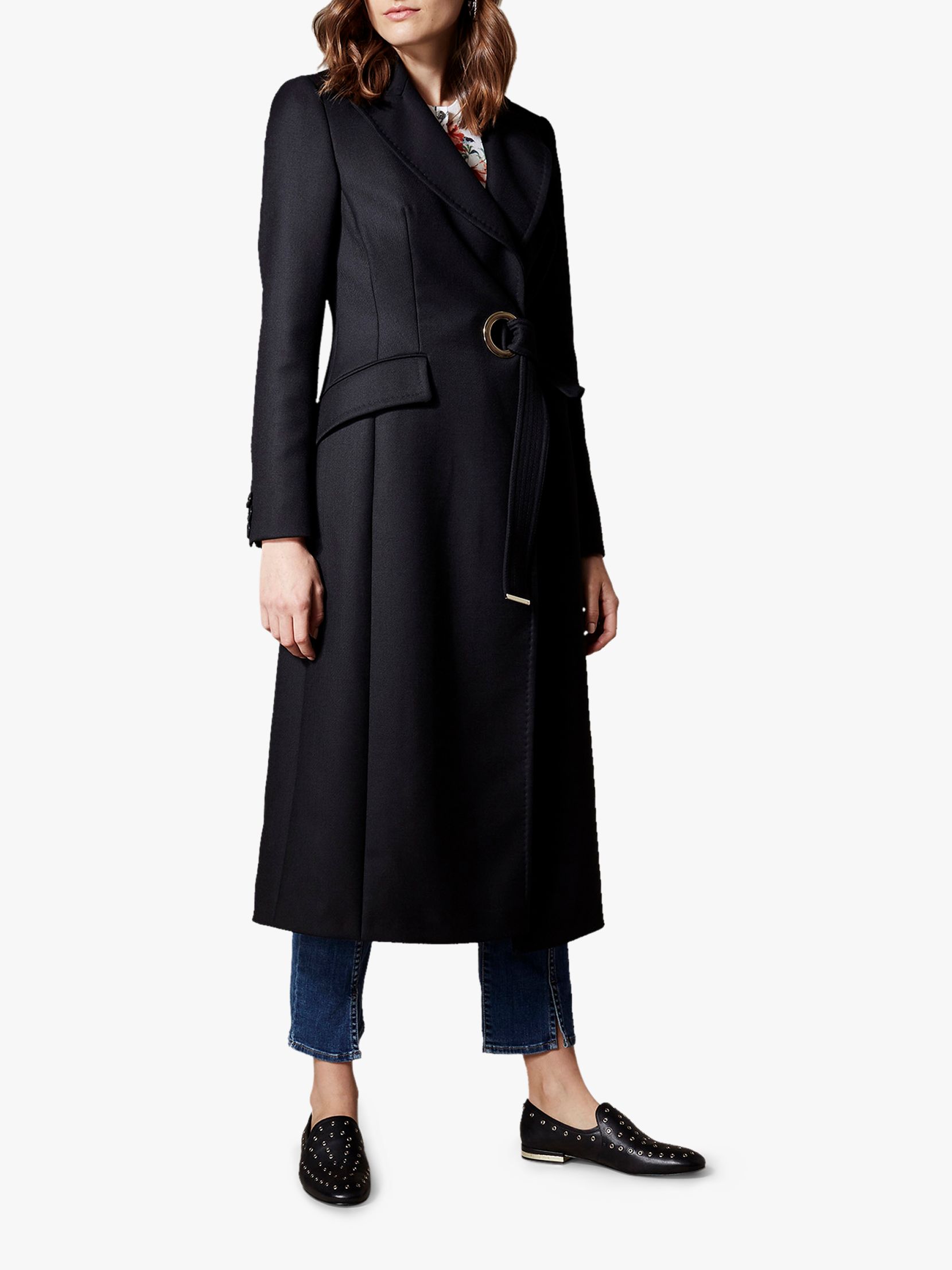 Karen Millen Tailored Wrap Coat, Black at John Lewis & Partners