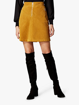 Karen Millen Corduroy Zip Mini Skirt, Mustard