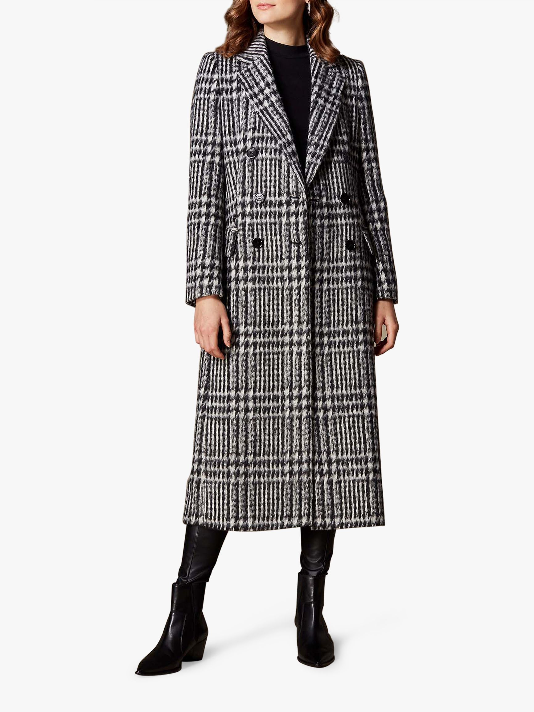 Karen Millen Tailored Check Coat, Black/Multi