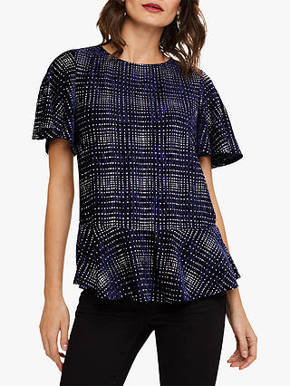 Phase Eight Cailee Velvet Check Top, Navy/Silver