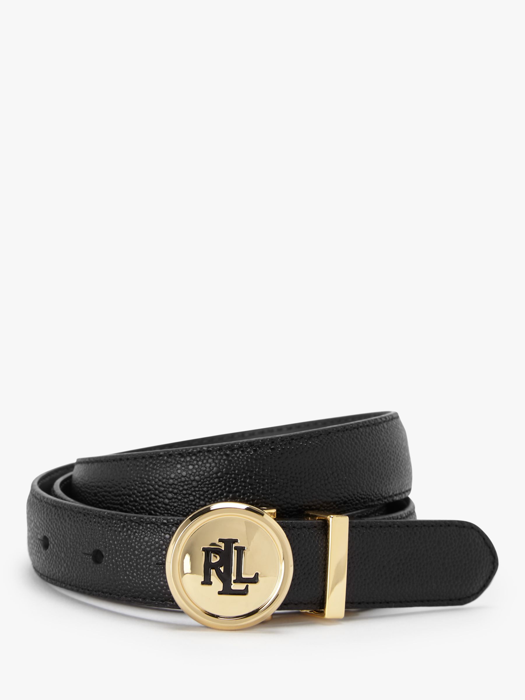 Lauren Ralph Lauren Logo Dress Leather Belt, Black/Dark Brown