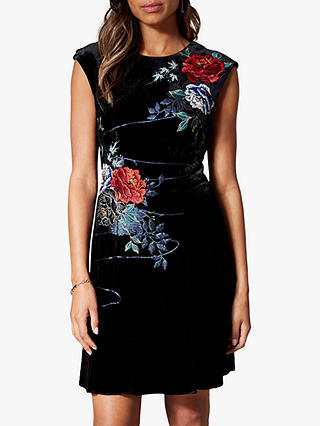 Karen Millen Floral Velvet Mini Dress, Black/Multi