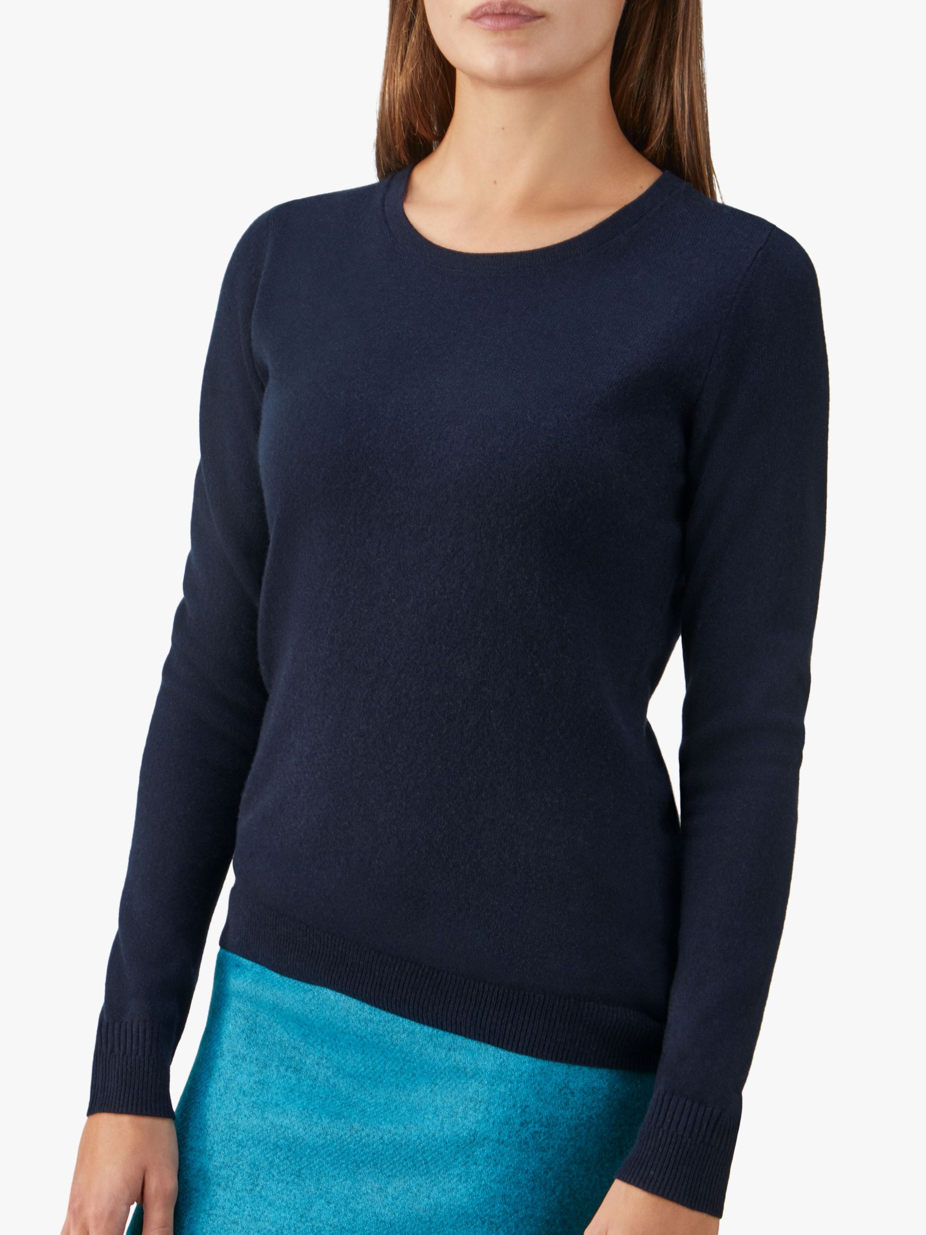 Pure Collection Cashmere Crew Neck Jumper, Navy at John Lewis & Partners