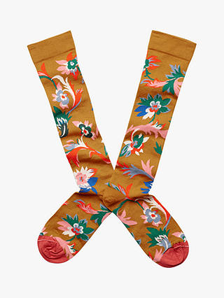 Bonne Maison Ultra Soft Floral Print Knee High Socks, Ochre/Multi