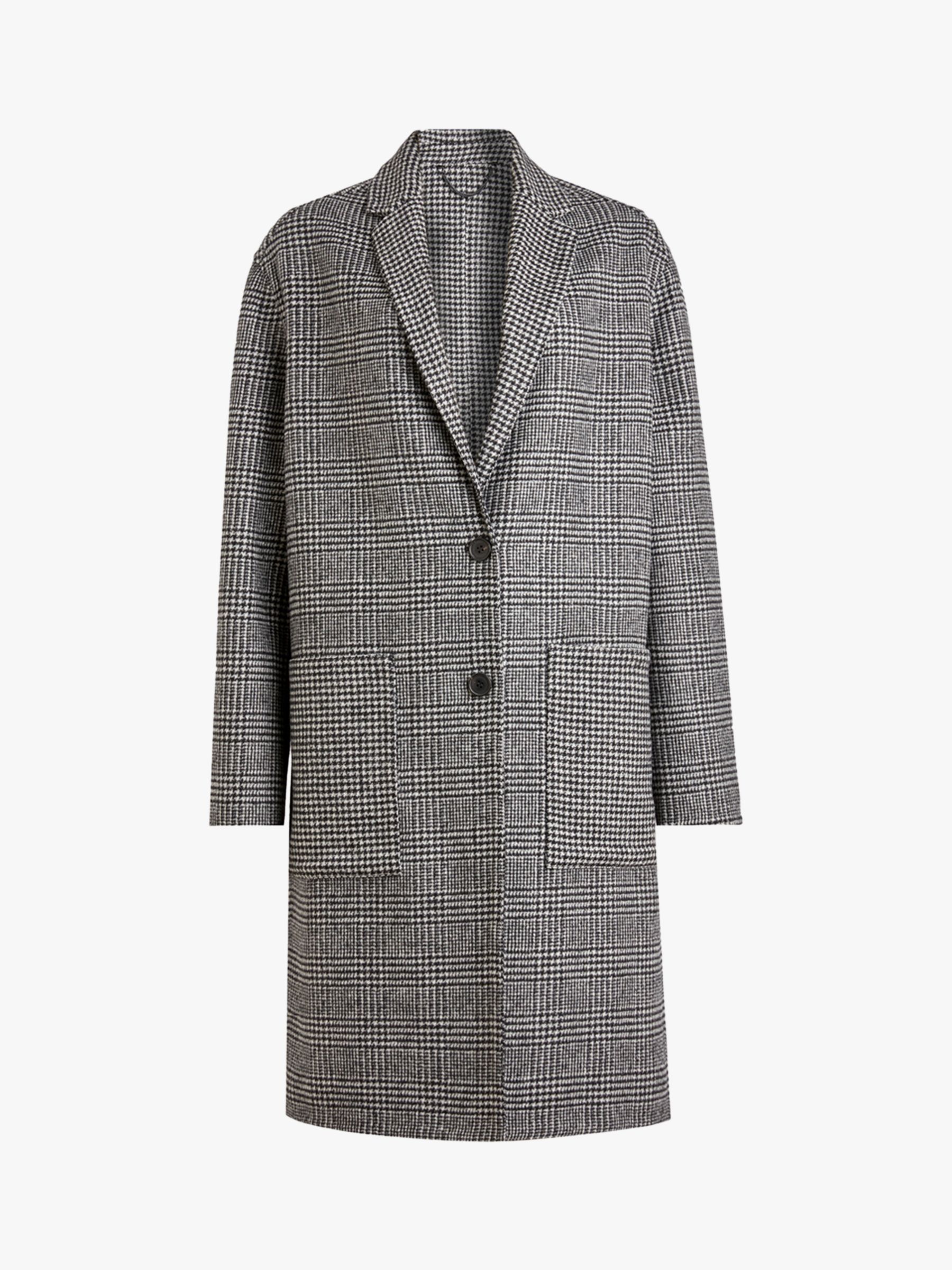 AllSaints Anya Dogtooth Check Coat, Black/White